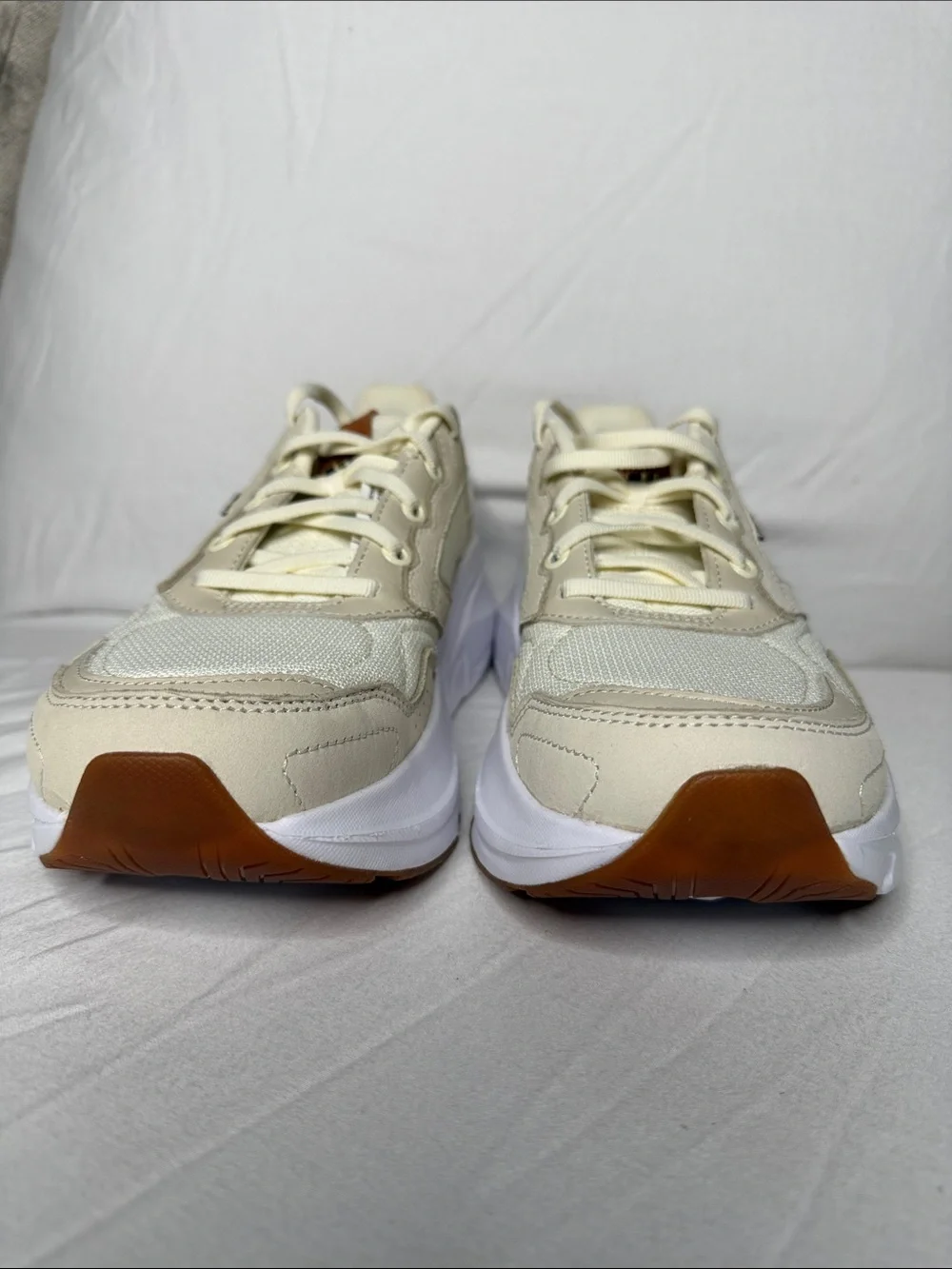 Saucony PWRrun Cream White Athletic Sneakers with Tan Accents